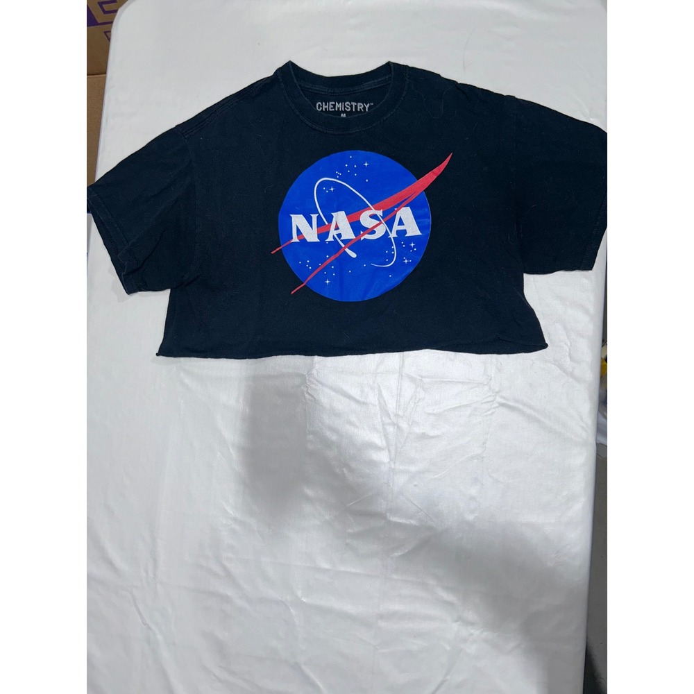 Chemistry NASA Logo Black Graphic Crop Top Short Sleeve T-Shirt Womens Medium